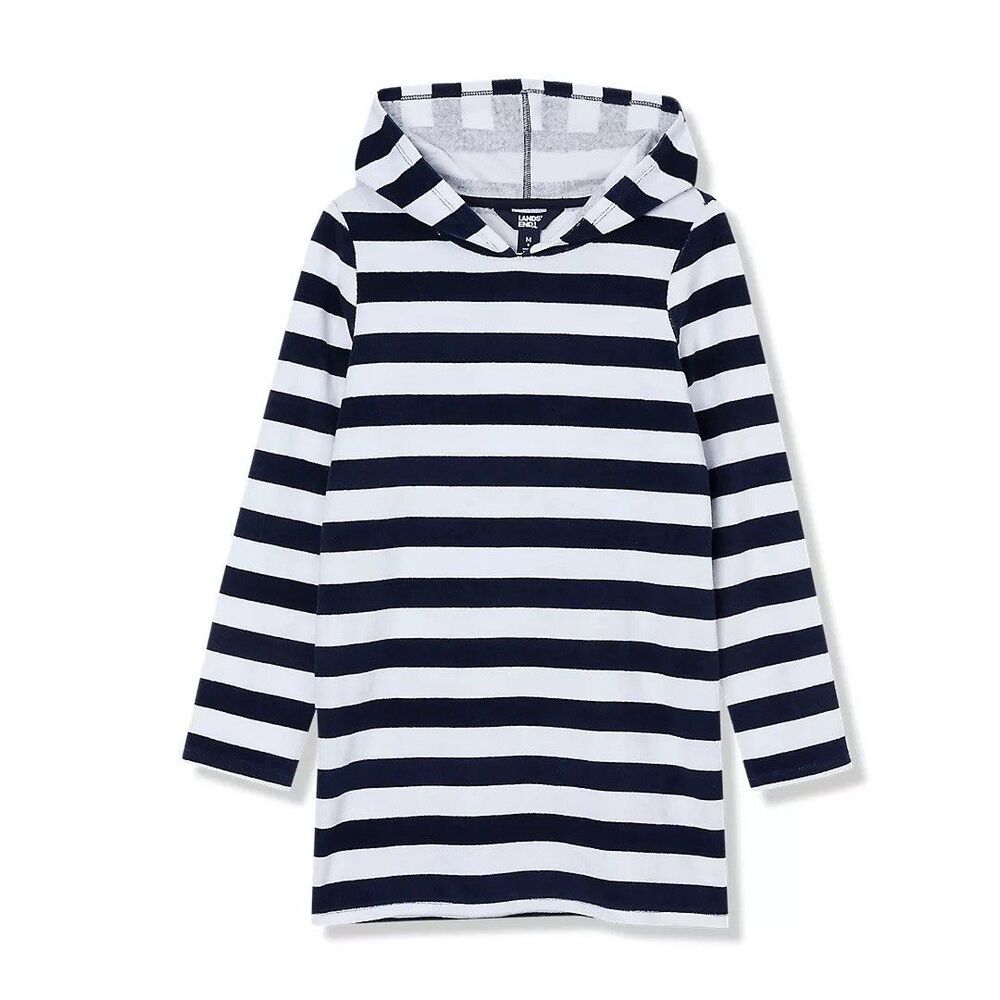 Striped Lands End Kids Terry Cloth Hoodie Size L